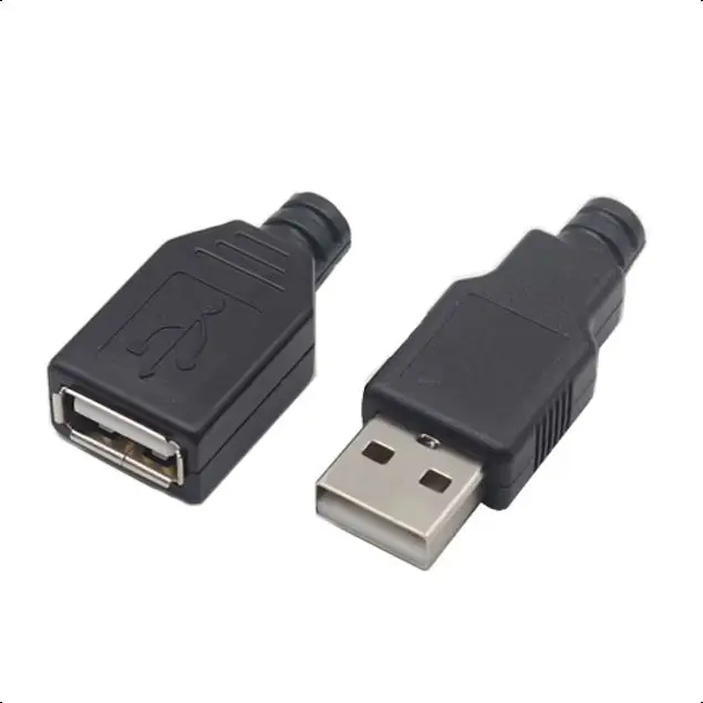 

【10-2PCS】Male Female New Type A Male USB 4 Pin Plug Socket Connector With Black Plastic Cover