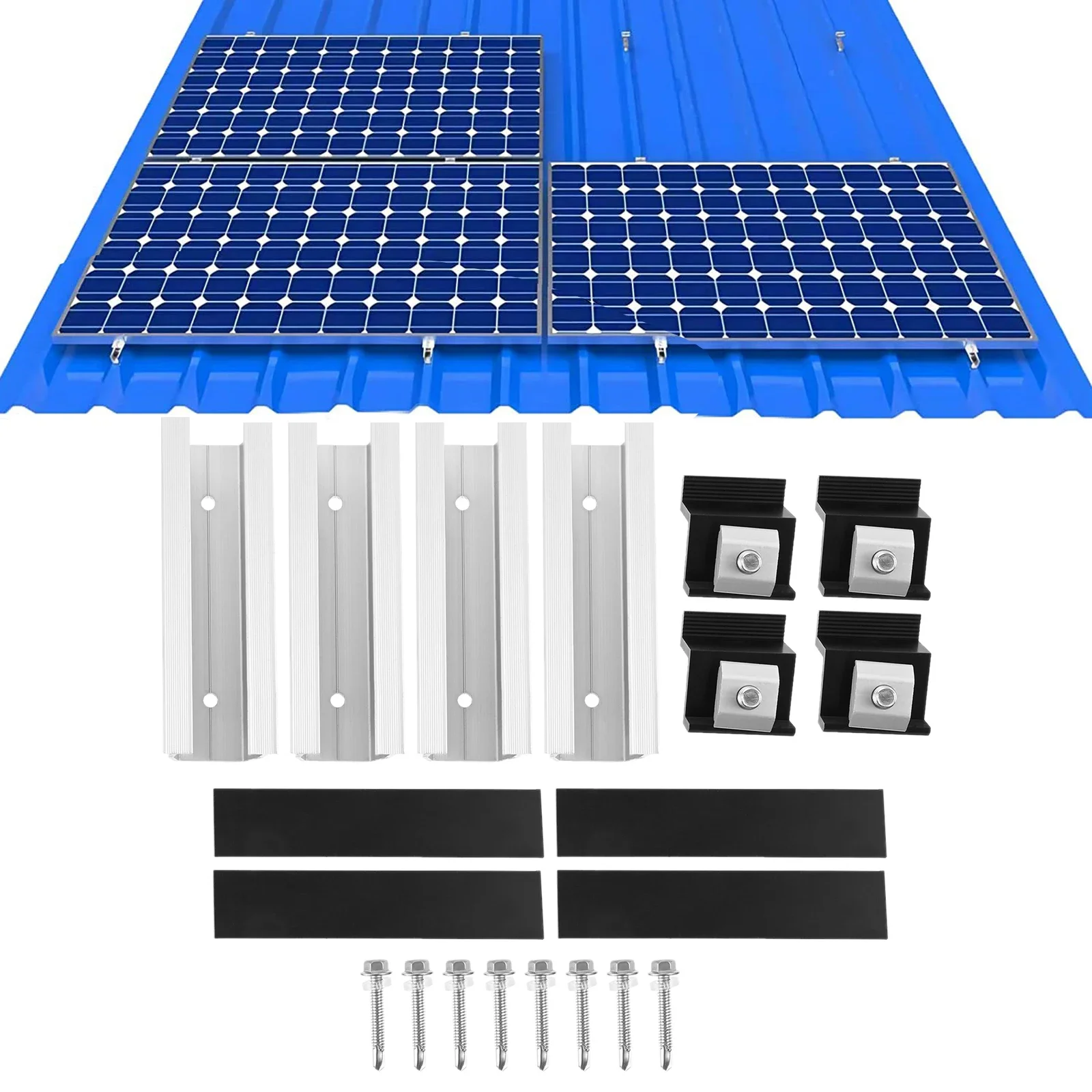 4 Sets Aluminium Mounting Rail Adjustable 30-35mm End Clamp Bracket Solar Panel Bracket Mount Kit for Flat Roof PV Mounting Rail