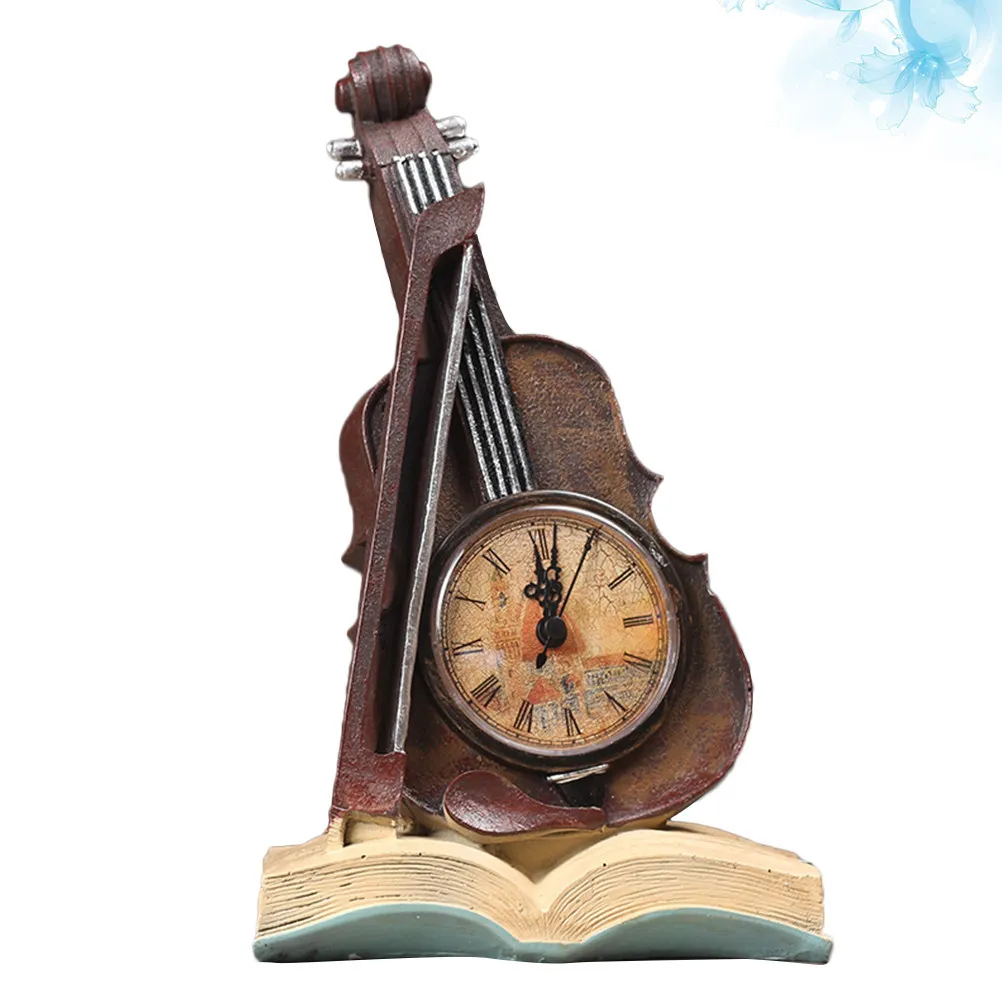 Resin Made Violin Clock Book Decor Red Retro Style Desk Craft for Home Living Room Store Bar Decoration New Look