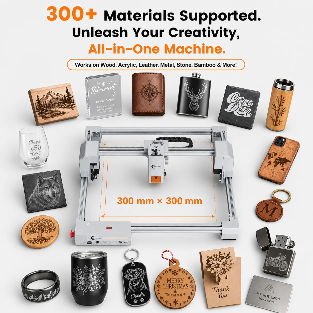 Carverall JL9 20W Laser Engraver Cutter, 300x300mm Desktop CNC Engraving Machine, Dual-Motor Air Assist, 0.01mm Precision, WiFi/App/LightBurn Smart Software, for Wood Acrylic Leather DIY Small Business - view 5