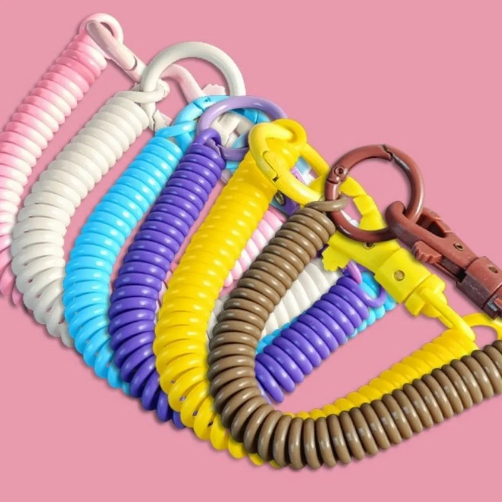 Retractable Coil Springs Keychain Colorful Elastic Straps Spiral Spring Lanyard Metal Clasp DIY Telescopic Spring Key Ring