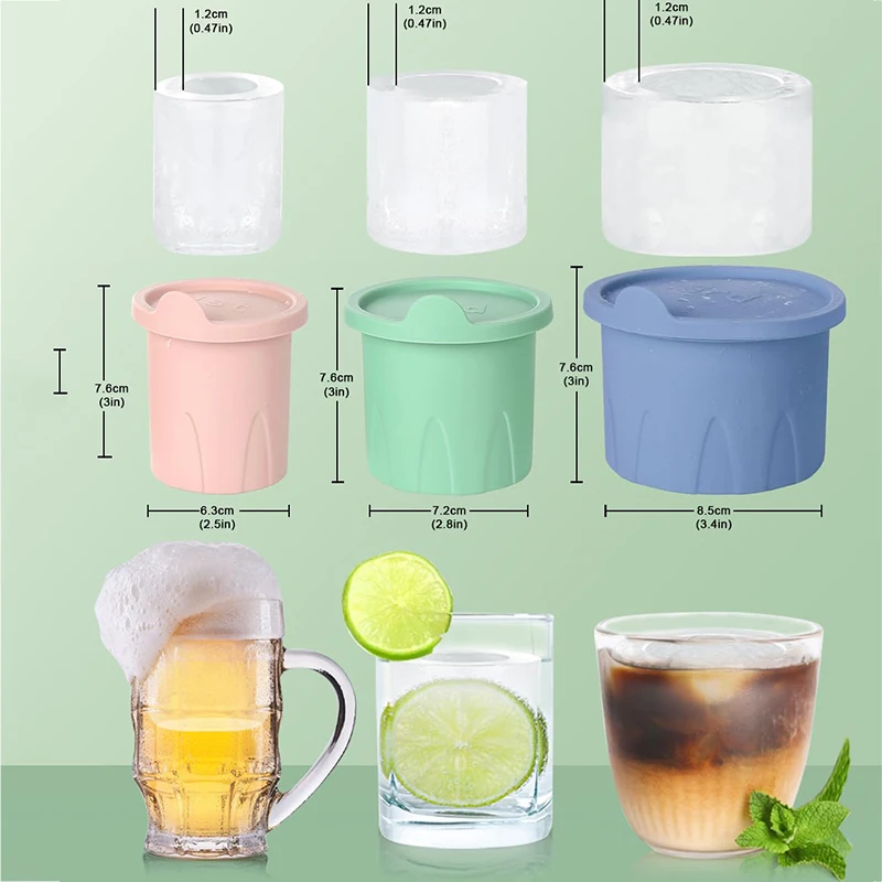 1-3 Pcs Silicone Ice Cube Trays For Stanley 20-40 Oz Tumbler Cup Cylinder Ice Maker Mold With Lid For Chilling Drinks Whiskey