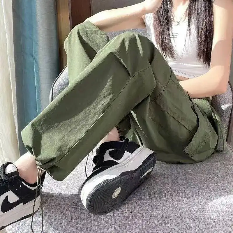 

Summer Versatile Trend Women S Clothing Pocket Tie Up Solid Color Simplicity Fashion Straight Wide Leg Casual Sports Pants