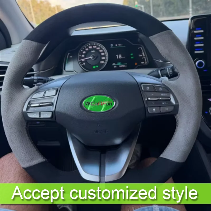 Customize Soft Suede Carbon Leather Braid Car Steering Wheel Cover for Hyundai Ioniq 2017-2022