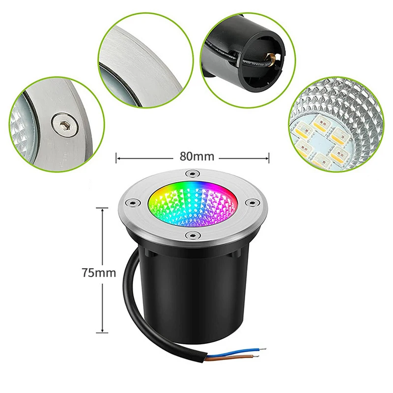 Lampe LED RGB imperméable conforme à la norme IP67, éclairage d\'extérieur, spot encastrable dans le sol, idéal pour un jardin, 10/15W