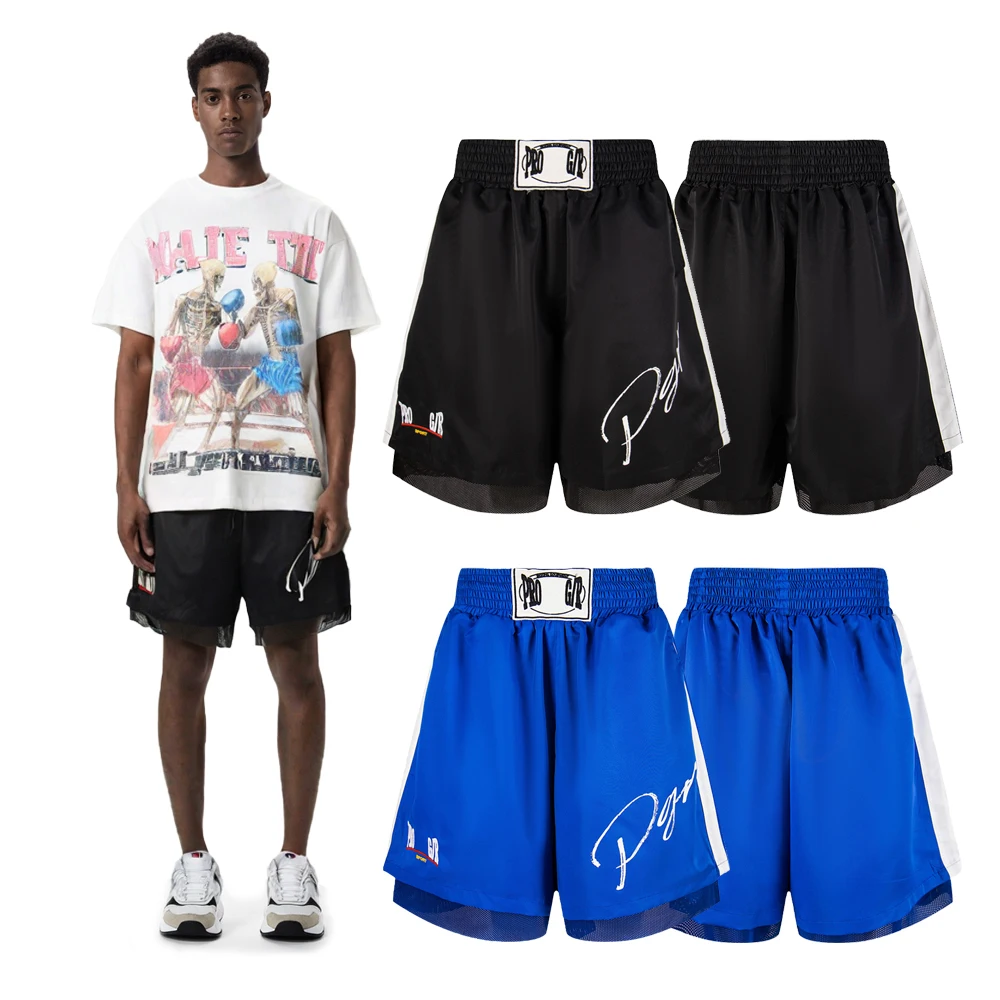Summer Streetwear Clothing Boxing Shorts Pants with Embroidery Hip Hop Street Style Casual Breathable Spliced Baggy Shorts Pants