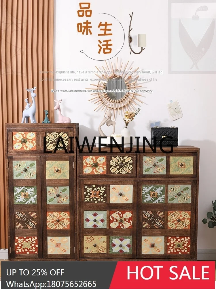 RWJ Solid Wood Shoe Cabinet American Retro Door Shoe Rack Storage Cabinet Living Room Balcony Corridor Locker