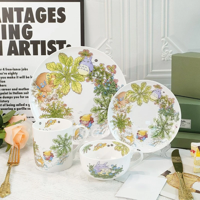 

Totoro Series Four-piece Cup and Plate Mug Plate Combination Cute Style Household Tableware Gift Box