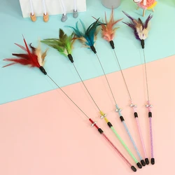 1~50PC Teaser Gradient Color Feather Toys Funny Colorful Rod Cat Wand Toys Plastic Cat Toys Interactive Stick Cat Supplies