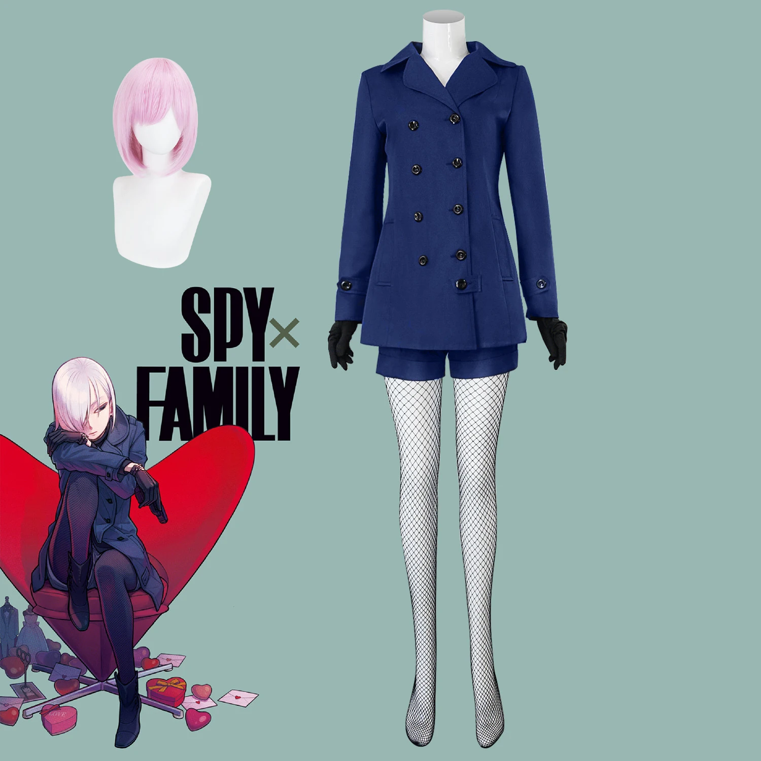 Fiona Frost Cosplay Costume Anime Spy X Family Dark Blue Duffel Coat shorts gloves wig halloween Women Outfit Set