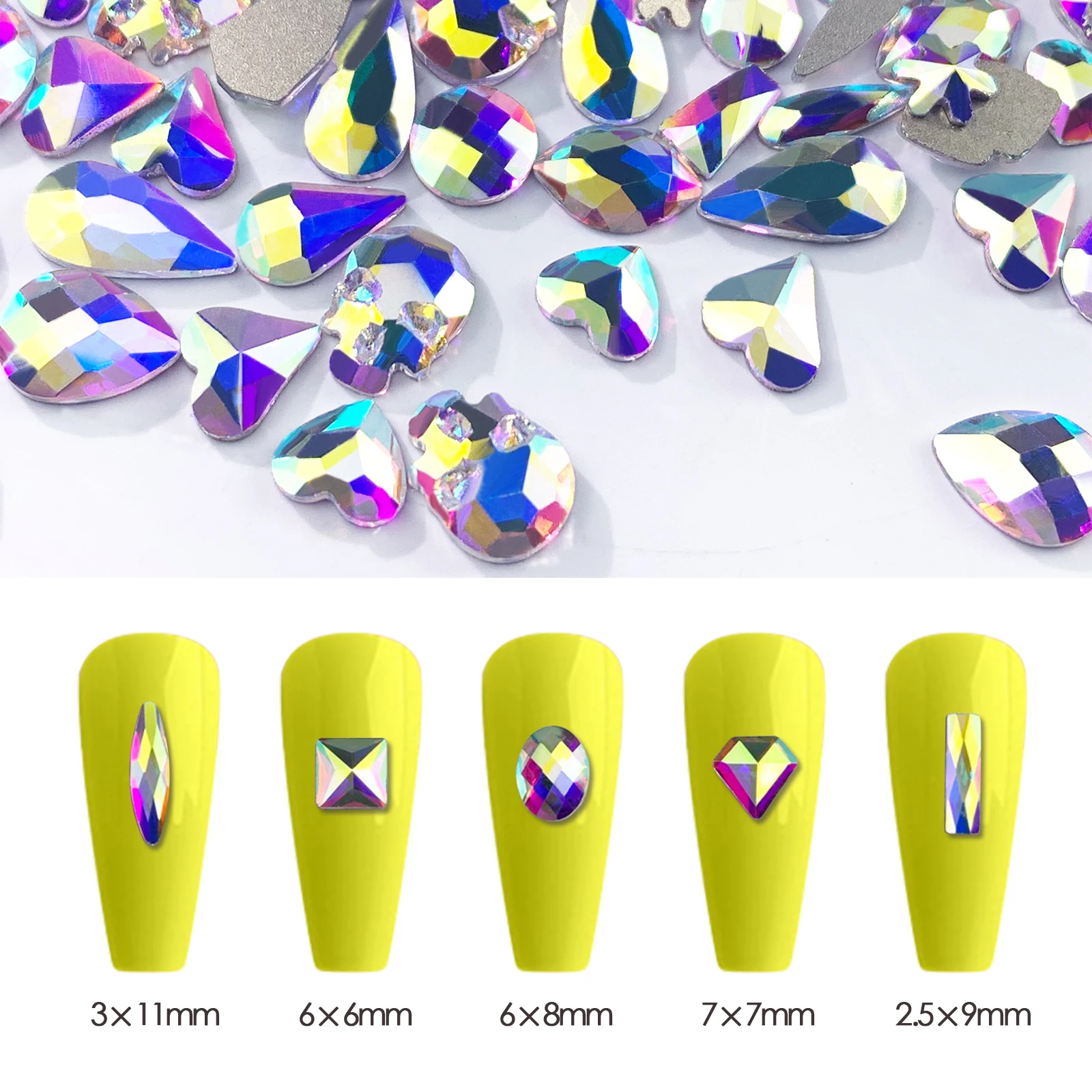 1440 pz/borsa cristalli Nail Art fantasia strass forma di vetro piatto AB gioielli diamanti pietre per Nail Art decorazioni Design