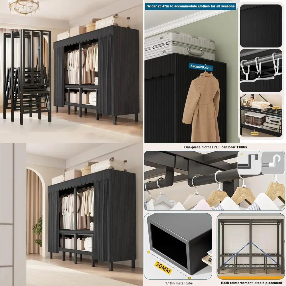 Sturdy 95-Inch Foldable Black Cover Clothes Rack for Portable Hanging Storage and Wardrobe Organization