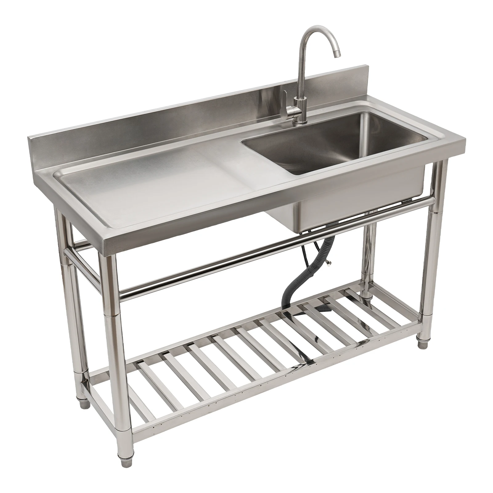Stainless Steel Sink with Large Bowl, 330.69 lbs Load Capacity, Bottom Shelf for Storage, Towel Bars, and Modern Design for Kitc