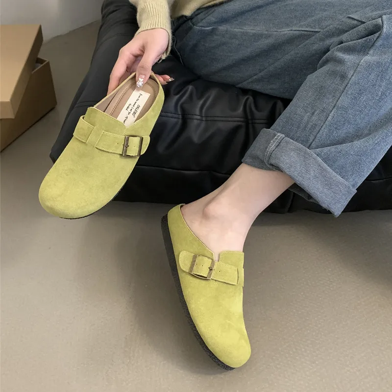 Comfortable soft-soled flats for women 2024 Buckle leather flats for Women Vintage Day Ugly Cute shoes frosted leather