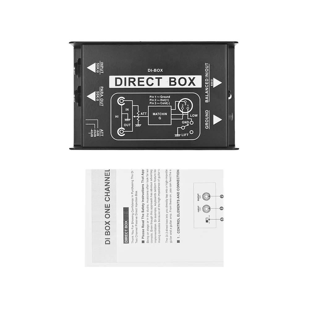 Single Channel Passive DI-Box Direct Injection Audio Box Balanced & Unbalance Signal Converter with XLR TRS Interfaces