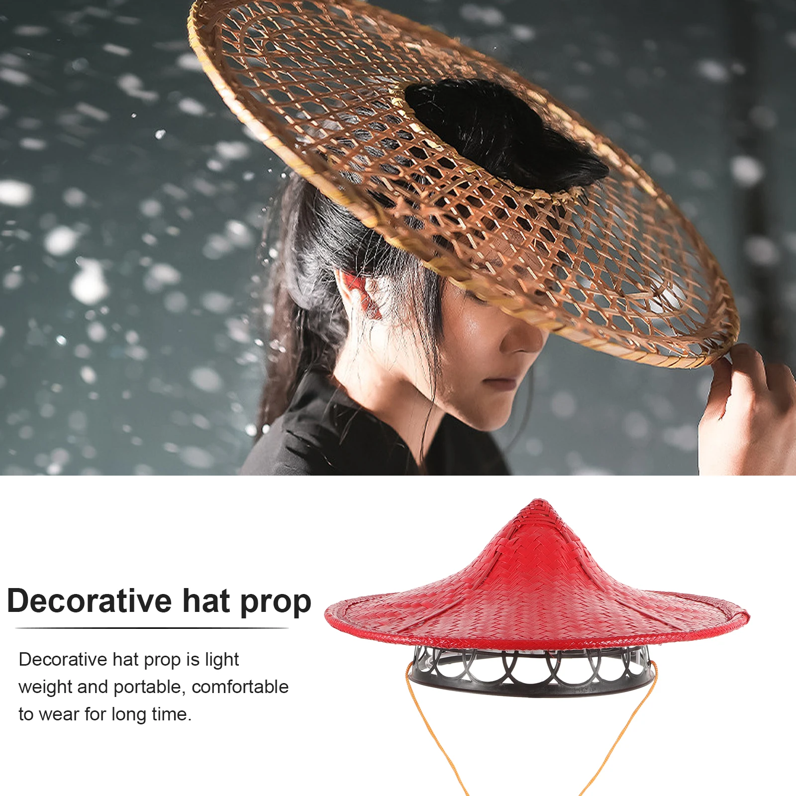 

Bamboo Hat Samurai Decorative Asian Conical Hats Wide Brim Straw Traditional Japanese Cosplay Party Stage Performance