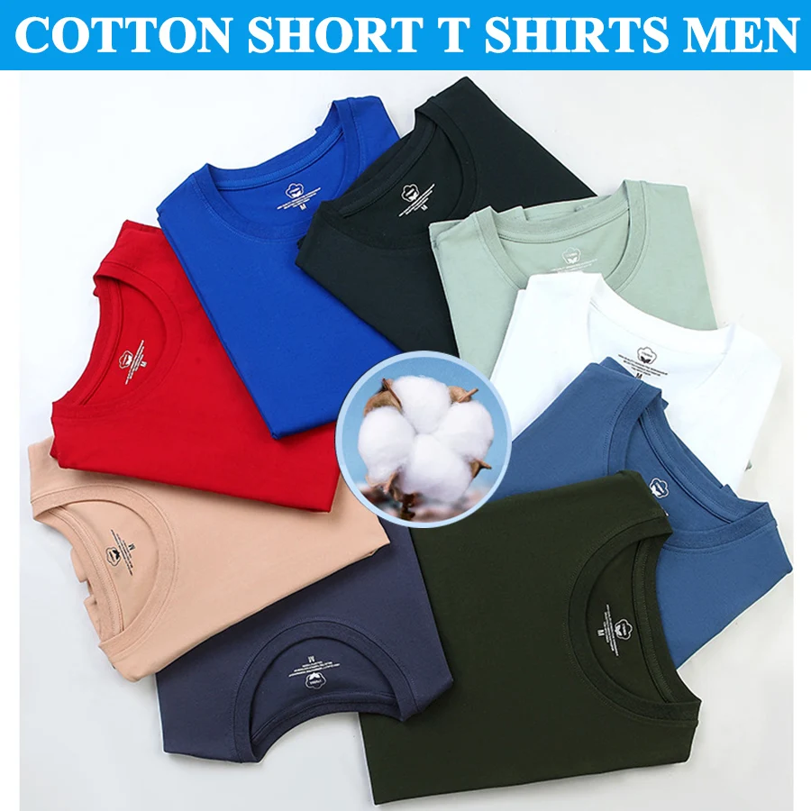 Cotton T Shirts Men Short Fashion 2025 O-Neck Slim T-Shirt Male Casual Solid Color Tee Shirt 18 Colors Plus Size M-6XL Wholesale - Image 6