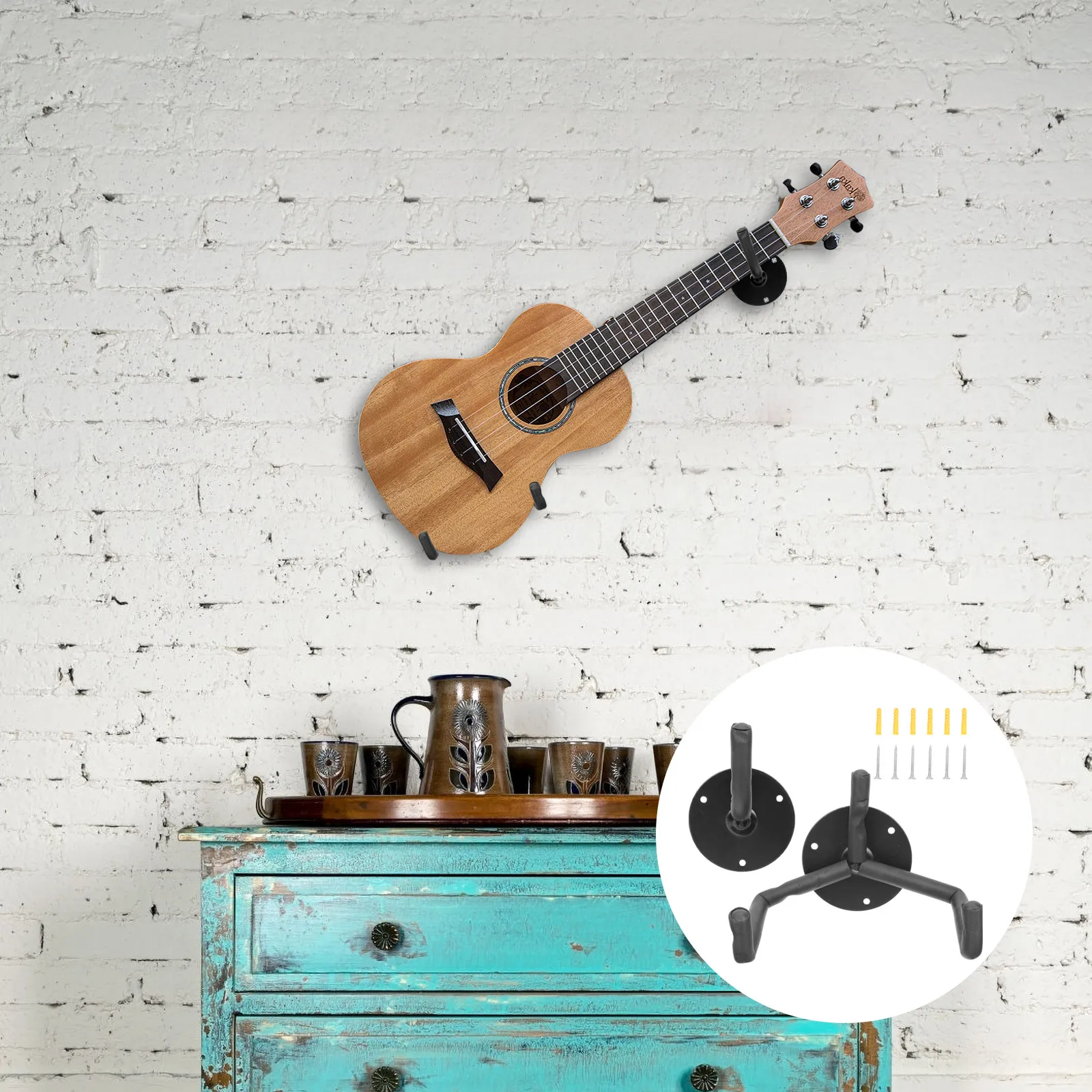 

1 set 1 Set Horizontal Guitar Wall Mount Wall Hanger For Ukulele Bass Durable Metal Display Rack Hanger Holder Space Saving
