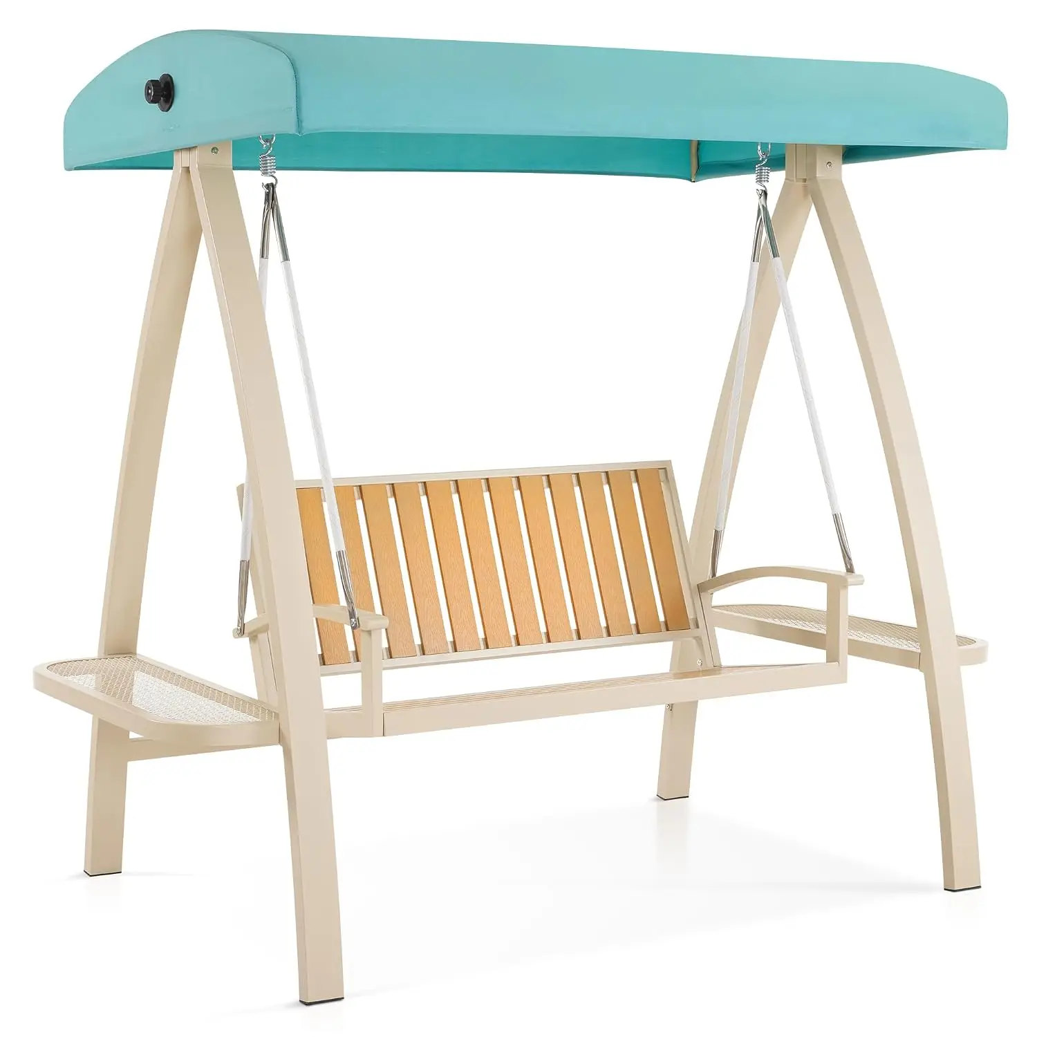 2-Person Patio Swing Chair, Heavy-Duty Outdoor Porch Swing with Wooden Finish Coated Seat for Garden, Balcony,, Customized