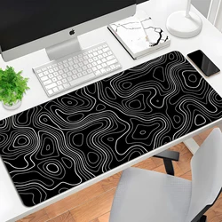 Black Mouse Pad Topographic Contour Gaming Mousepad Large Mouse Mats Desk Keyboard Desk Mat Computer Office Desk Pad Accessories