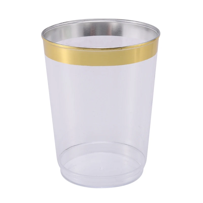 100X Gold Plastic Cups 10 Oz Clear Plastic Cups Tumblers Gold Rimmed Cups Fancy Disposable Wedding Cups Elegant Party Cups With