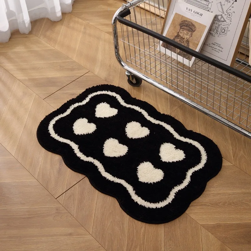 

INS Black White Imitation Cashmere Floor Mat Soft Bedroom Carpet Absorbent Non-slip Bathroom Foot Pad Toilet Rug Home Decoration