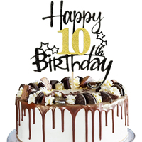 2Pcs Black Gold Happy 10 Birthday Cake Topper Hello 10 Cheers 10 10 Years 10 Loves & Wishes Party Decorations for Birthday Party