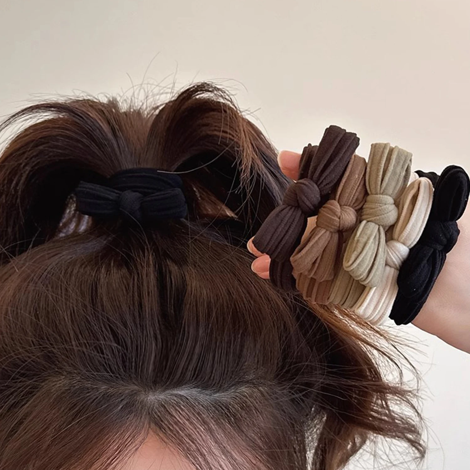 5Pcs/Set Simple High Stretch Hair Bands For Women Bowknot Ponytail Hair Tie Scrunchie Rubber Bands Fashion Hair Accessories image 2