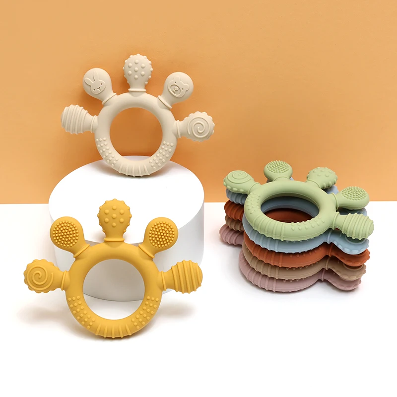 Food Grade Silicone Hand Teether, Baby Teething Ring Sensory Soothing Toy