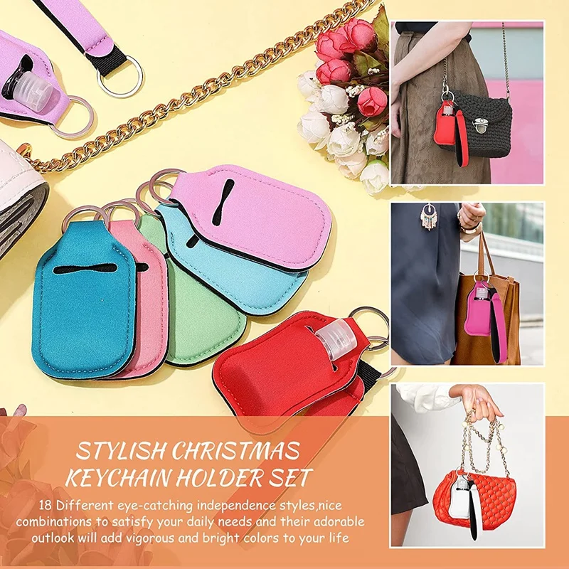 54 Pieces Empty Travel Bottles with Keychain Holder Set Include Travel Bottle Container, Wristlet Keychain Holder