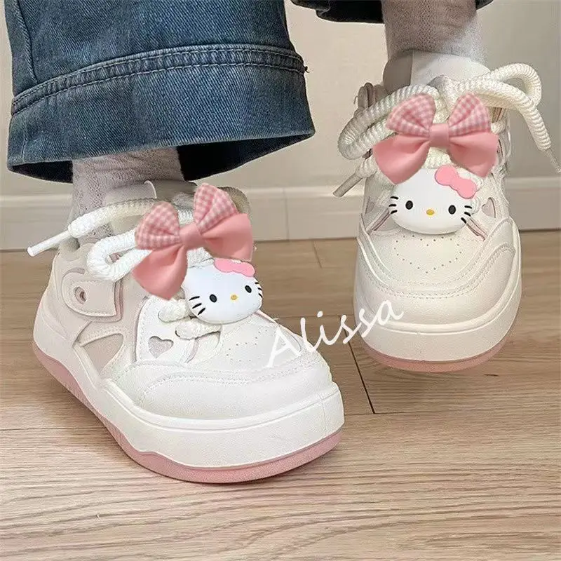 

Cute Bow Sneakers Sanrio Kawaii Anime Breathable Thick Soled Small White Shoes Girl Heart Cartoon All-Match Campus Casual Shoes