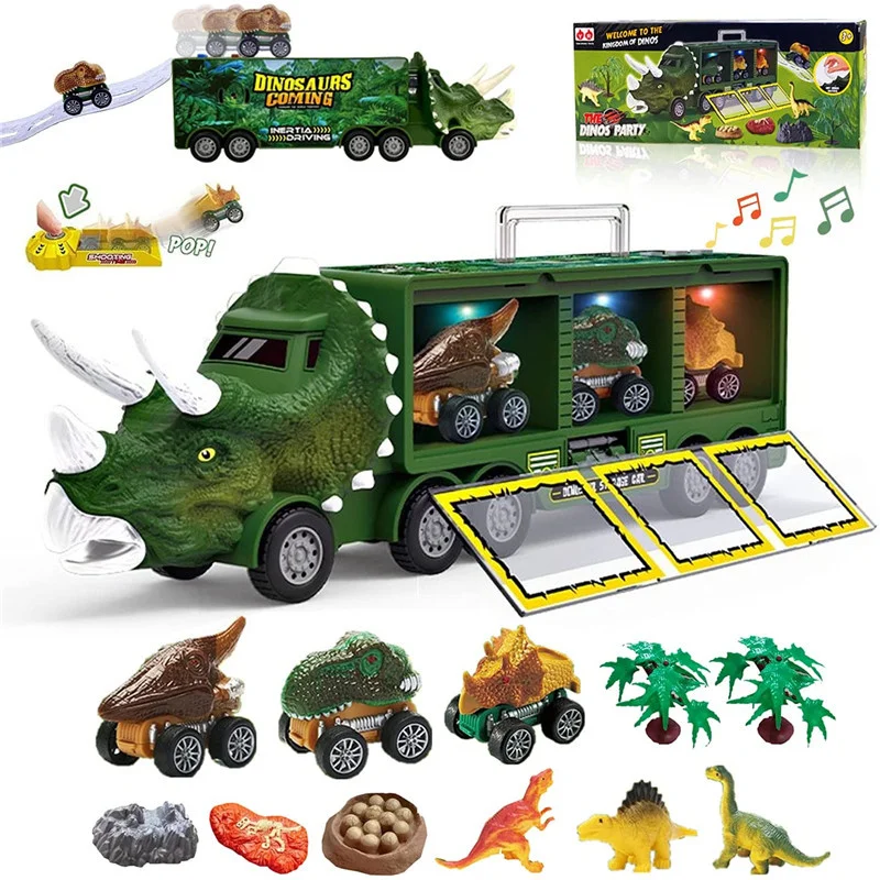 Ziehen Spielzeug Auto Transport Dinosaurier LKW zurück Dino Auto Fahrzeug Container Lagerung Modell Beleuchtung Musik Kinderspiel zeug Jungen Geburtstags geschenk