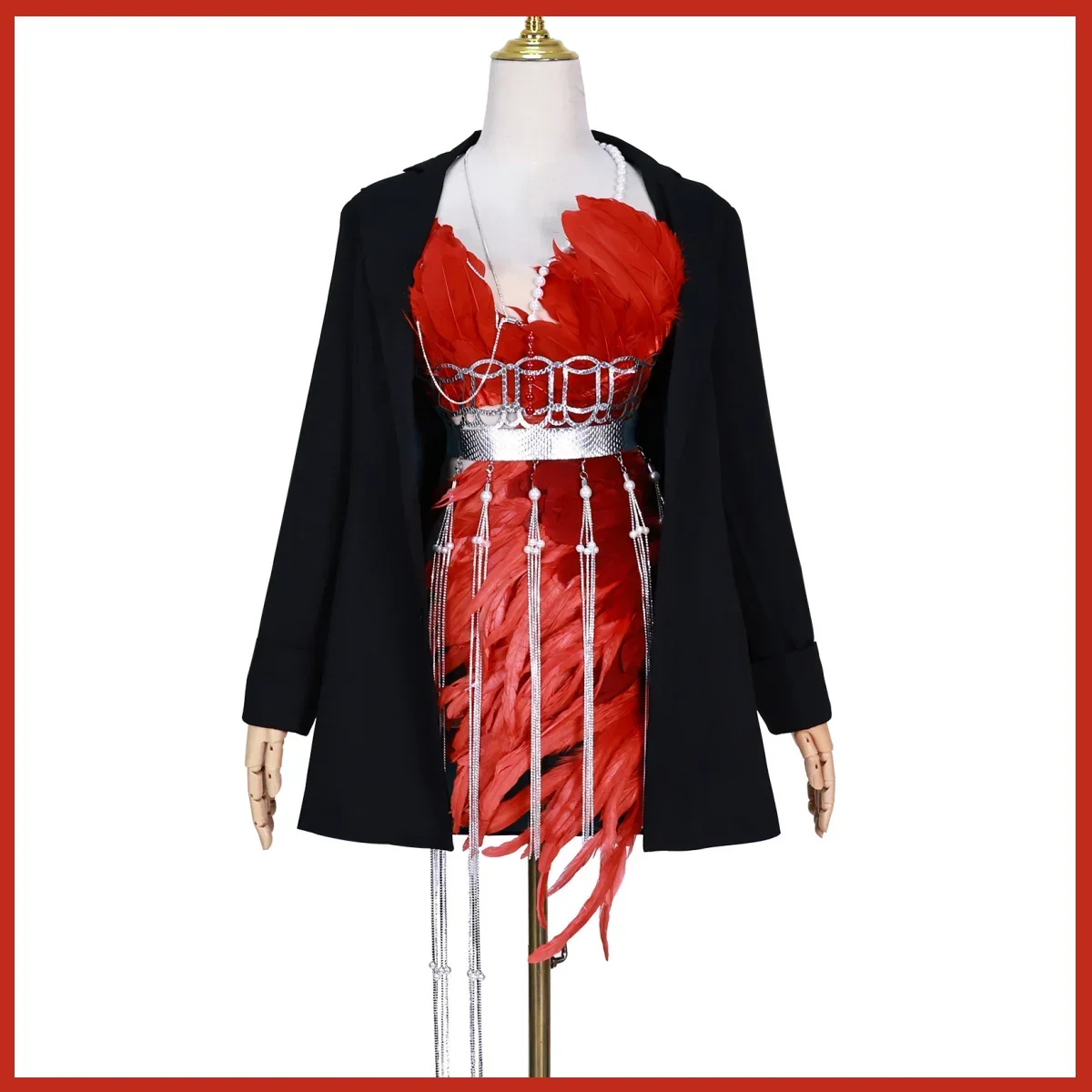 Game Reverse:1999 Schneider Cosplay Costume Manus Vindictae Member Wig Red Feather Evening Dress Woman Sexy Carnival Party Suit