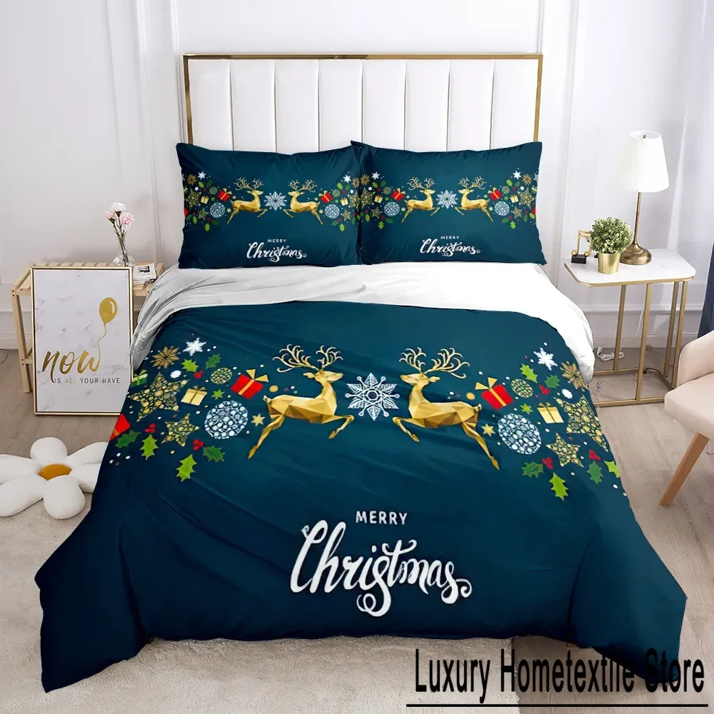

Merry Chirstmas Happy New Year Santa Bedding Set Boys Girls Twin Queen Size Duvet Cover Pillowcase Bed Kids Adult