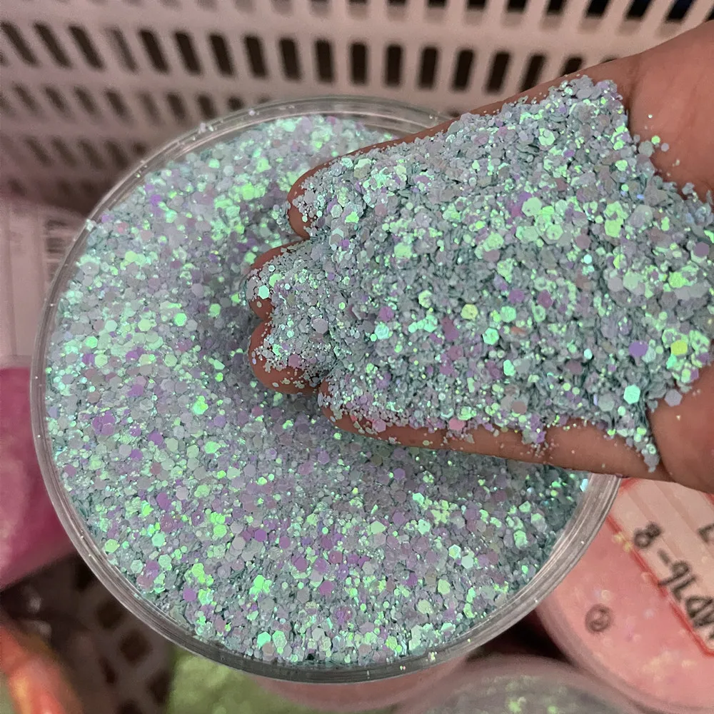 50g glänzende Meerjungfrau Nail Art Glitter holographische gemischte sechseckige Pailletten Flocken Dekoration Laser klobiges Pulver Maniküre Zubehör