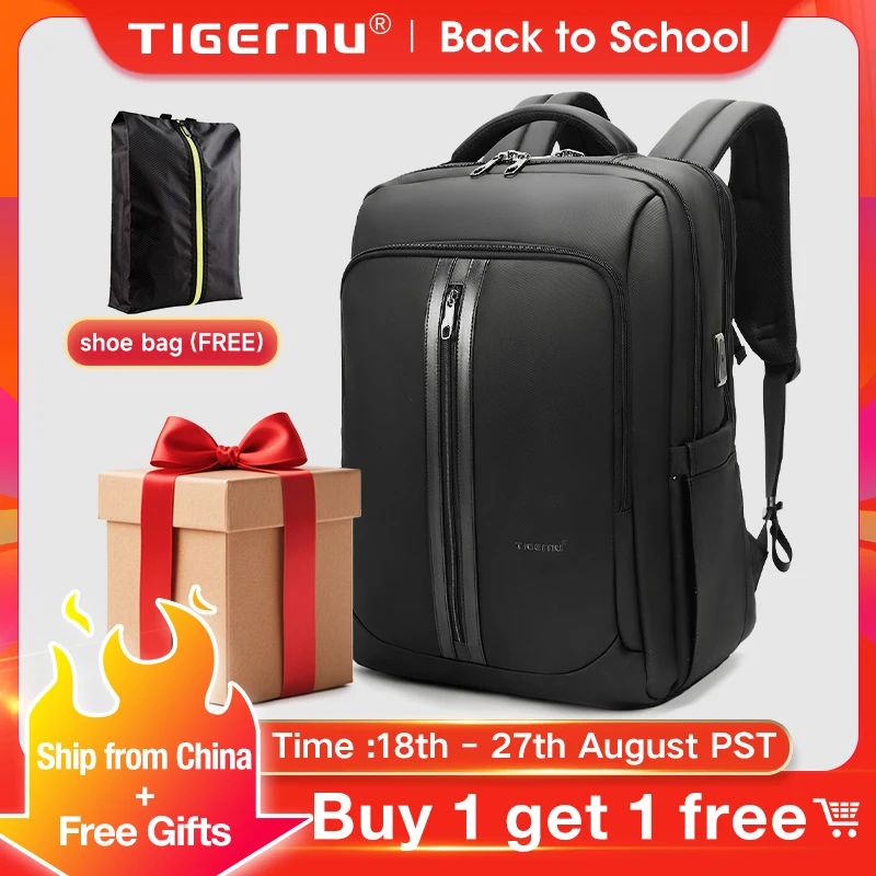 حقيبة ظهر للكمبيوتر المحمول جديدة مقاس 15.6 17 بوصة من Tigernu مع مقاومة للصدمات للعمل والأعمال التجارية موضة 2024 حقيبة ظهر أفضل هدية