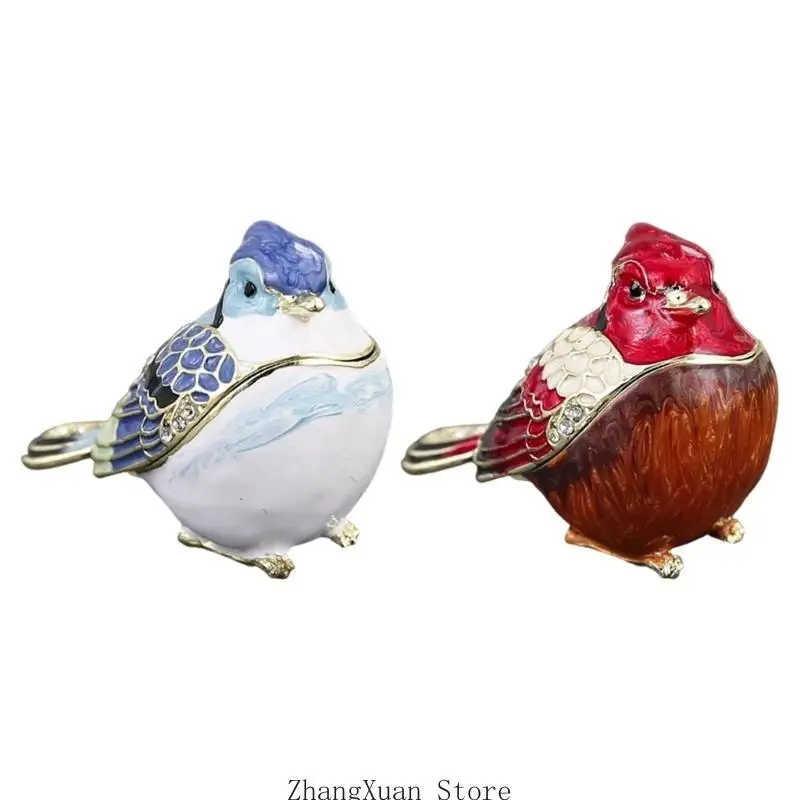 Ornamental Bird Jewelry Box with Fitted Lid, Raised Texture, and Metal Body for Holding Small Jewelry Together 3XUF