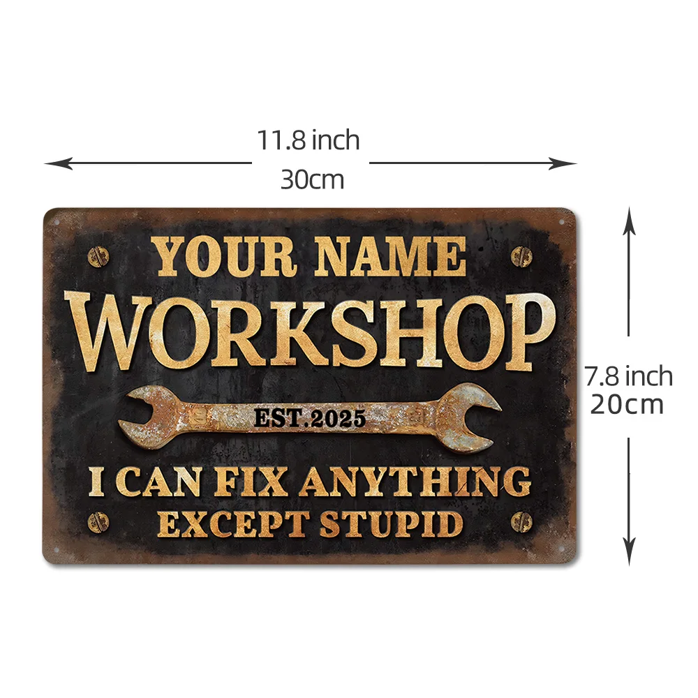 Custom Vintage Workshop Sign Personalized Metal Wall Art for Garage Industrial Retro Artwork Man Cave Decoration Unique Gift