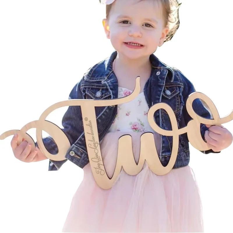 Custom Second Birthday Sign Two Sign - Child Photography Prop - Two Photo Prop Laser Cut Wood Photo Prop Sign -2nd view 4