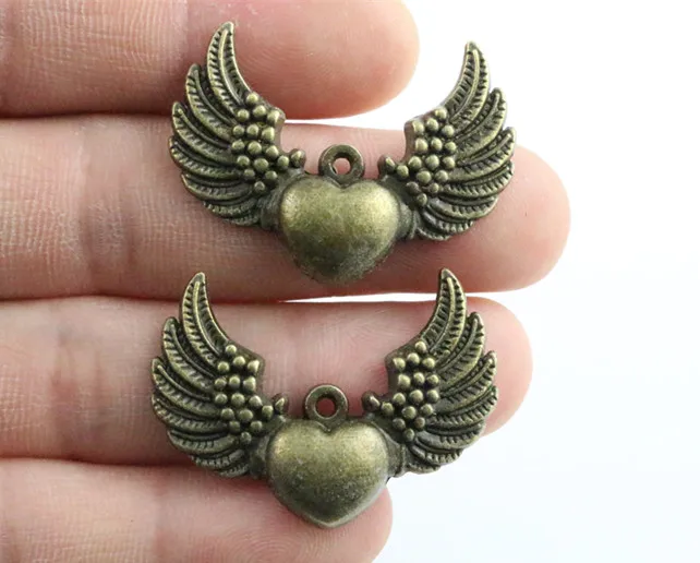 36x27mm 6pcs Antique Bronze Plated Heart With Wings Handmade Charms Pendant:DIY for bracelet necklace-P5-31