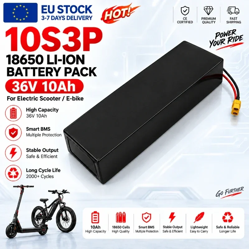 Makita Batteria 36V 10Ah 10S3P 10000mAh 500W per KUGOO S1 S2 S3, monopattino e scooter elettrico, pacco Li-ion 18650 ricaricabile con protezione BMS