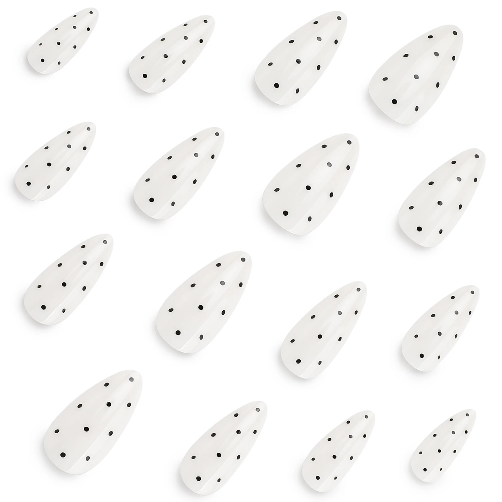 White False Nails Quick Apply Almond Press On Nails for Party Wedding Holiday Black Polka Dot Printed DIY Manicure Tips 24 Pcs
