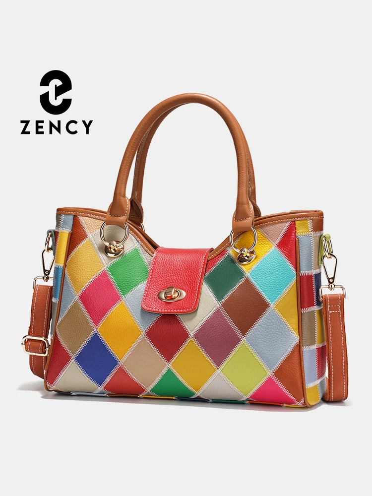 

Женская сумка Zency из натуральной кожи класса люкс с верхней ручкой, дизайнерская сумка-тоут через плечо в стиле пэчворк, на молнии