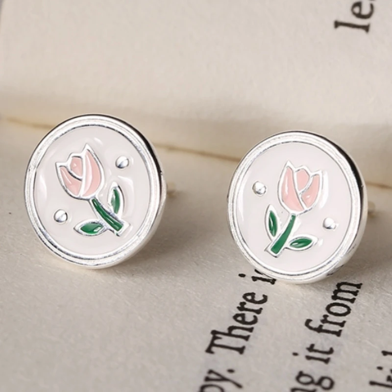 Simple Medallion Tulip Stud Earrings for Women Vintage Temperament Flowers Earrings Wedding Party Female Jewelry Accessories