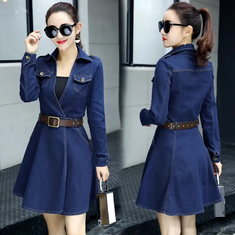 Women's Jacket Denim Dress Spring Autumn Long Sleeve Casual Slim Denim Shirt Dress Lady Mini Jeans Vestidos Female Outerwear