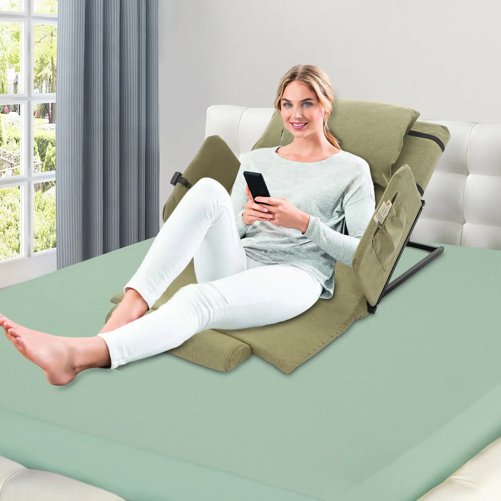 سرير مستشفى كهربائي أخضر شديد التحمل - سعة 450 رطل، جهاز تحكم عن بعد لاسلكي، مسند ظهر قابل للتعديل للعناية المنزلية للمريض والتعافي