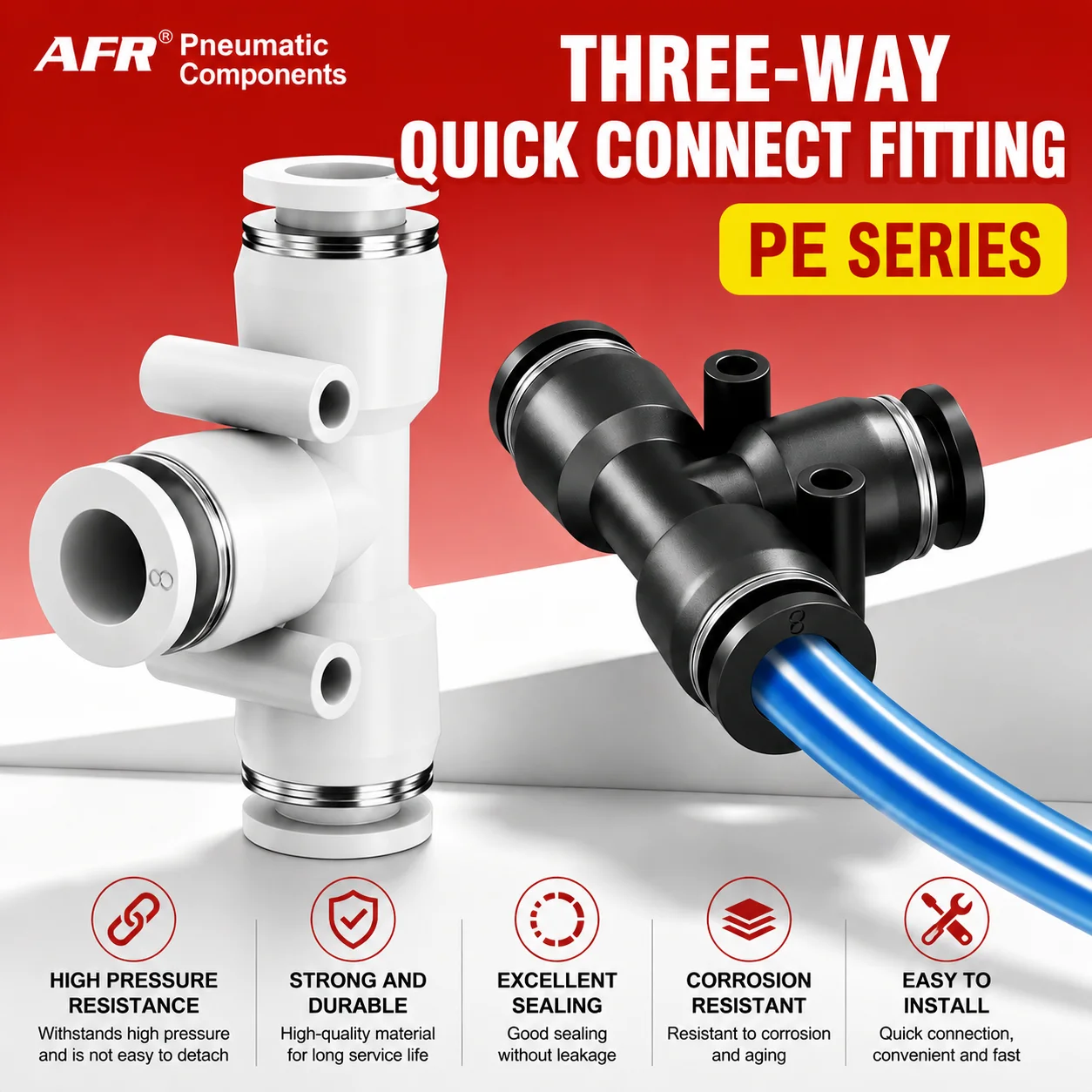 20Pcs/50Pcs PE Pneumatic Tee Fitting Push In Plastic Quick Connector Air Hose Fitting Black white Type PE4 PE6 PE8 PE10 PE12