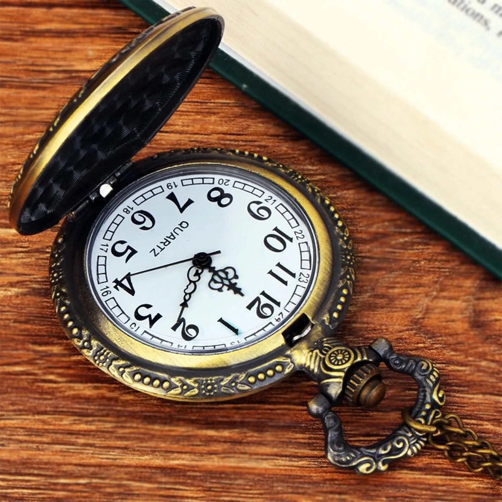 

New Trendy Double-Sided Carved Vintage Pocket Watch Flip Cover Quartz Watch Alice Dreamwalk Wonderland Dress Pocket Watch