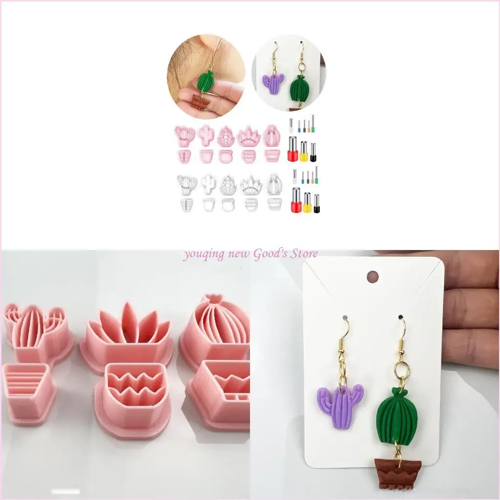 

57QA 18Pieces Pottery Cutter Earring Jewelry Pendant Maker Green Plant Ornament