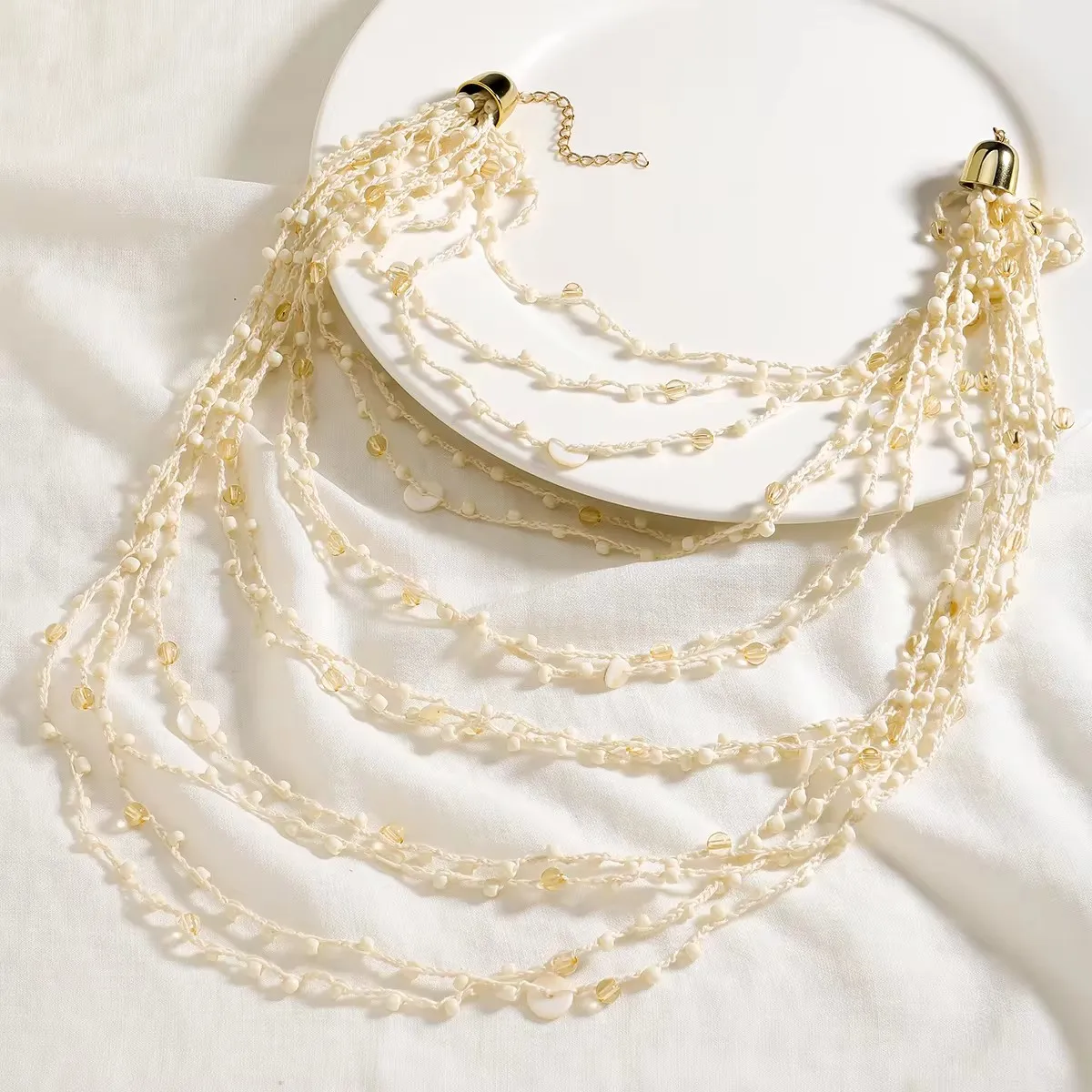 Vedawas Bohemian Handmade Beaded Rhinestones Multilayer Necklace,Elegant Vacation Party Banquet Women Accessories